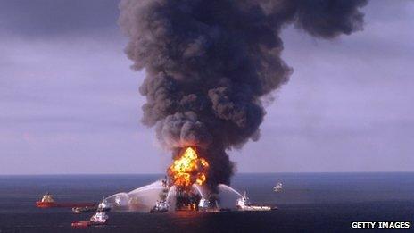 The Deepwater Horizon ablaze