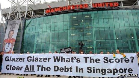 A group of Manchester United fan protest outside the clubs ground