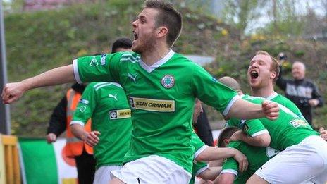 Chris Curran celebrates after scoring Cliftonville's opening goal