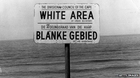 Apartheid era signpost indicating whites only area