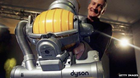 Briton James Dyson with his bagless vacuum cleaner