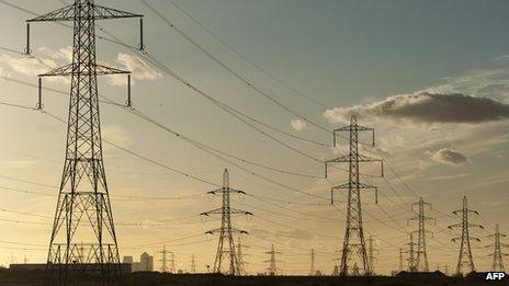 Electricity pylons are pictured near Barking Power Station in east London