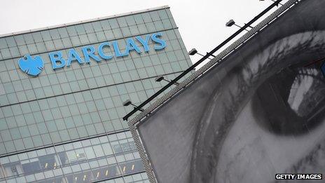 Barclays bank with gigantic eye