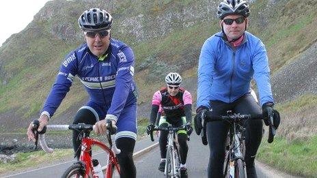 Stephen Roche and Thomas Kane on a climb section of the coast road