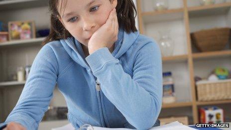 Girl does homework on a desk