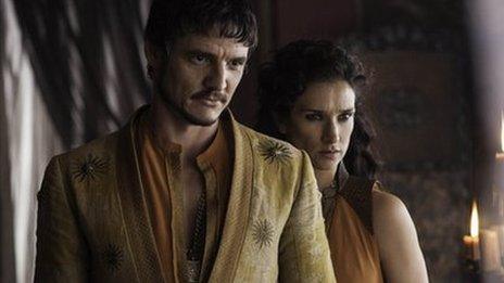 Pedro Pascal and Indira Varma as Oberyn Martell and Ellaria Sand