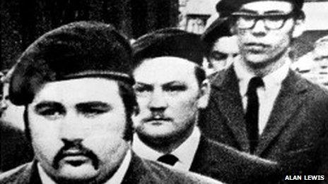 Gerry Adams, (right of picture), at the funeral of a Provisional IRA commander in Belfast in 1971