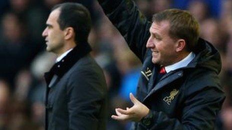 Everton manager Roberto Martinez and Liverpool manager Brendan Rodgers