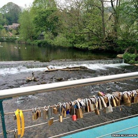 Love locks on a bridge in Bakewell