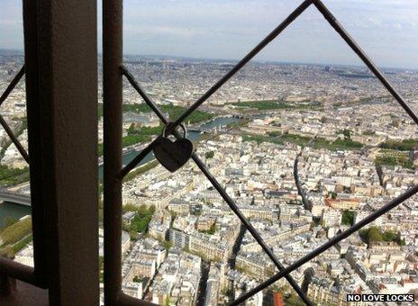 Love lock on summit of the Eiffel Tower