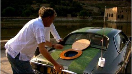 Jeremy Clarkson with his modified Jaguar XJS in 2012's India special