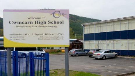 Cwmcarn High School sign