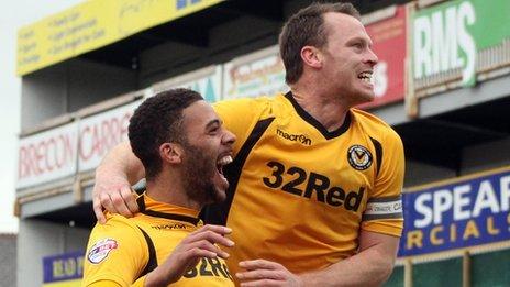 Christian Jolley and Michael Flynn celebrate a goal