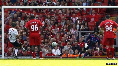 John Bishop (left) playing at Anfield