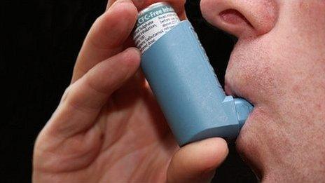 Man using inhaler for asthma