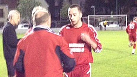 Kyle Hampshire celebrates scoring the winner with Gary MacDonald