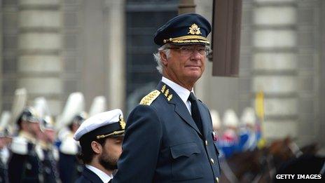 King Carl XVI Gustaf of Sweden attends his birthday ceremony at the Royal Palace in Stockholm on 30 April 2014