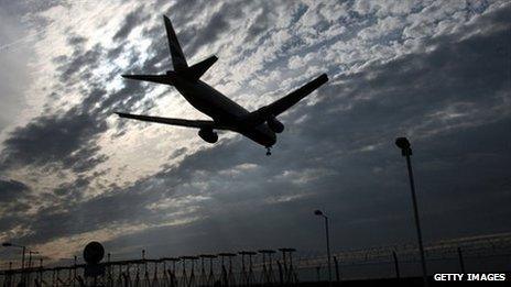 Plane landing at Heathrow Airport