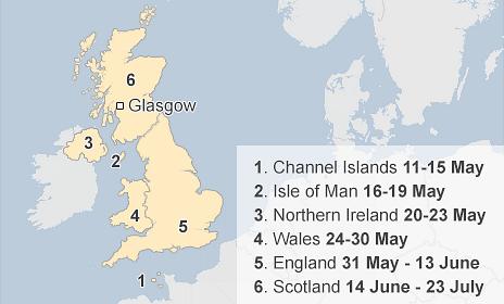 Map showing the route of the Queen's Baton Relay