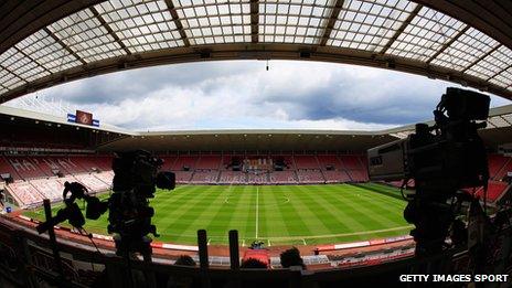 A general view from the TV gantry prior to the Barclays Premier League match between Sunderland and Swansea City