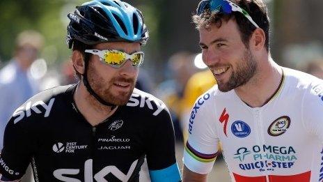 Sir Bradley Wiggins (left) and Mark Cavendish at the Tour of California