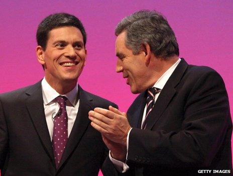 Gordon Brown and David Miliband at the Labour Party conference, 2009