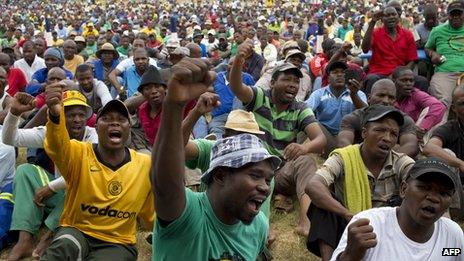 South Africa's platinum mine workers stage a protest (January)