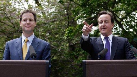 Nick Clegg and David Cameron in the Downing Street garden in 2010