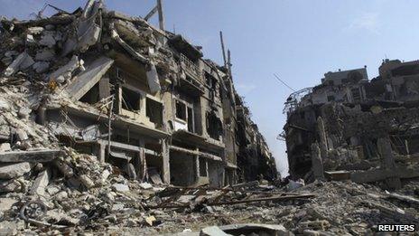 Devastated buildings in Homs, Syria