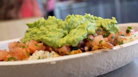 Chiptole burrito bowl with guacamole