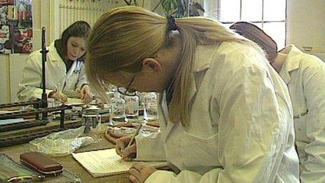 Girls in science lesson