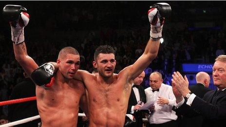 Tony Bellew and Nathan Cleverly after their fight in 2011