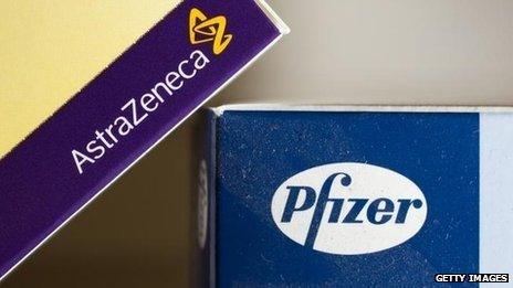 AstraZeneca and Pfizer logos