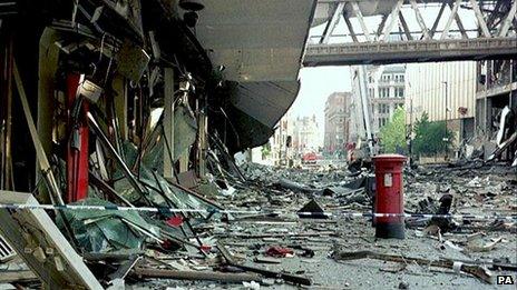 Aftermath of IRA bomb, Manchester, 1996