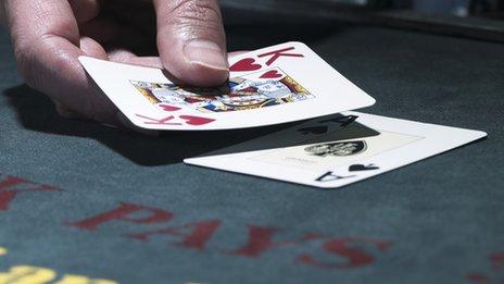 Cards on a blackjack table