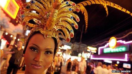 Woman wearing extravagant headdress