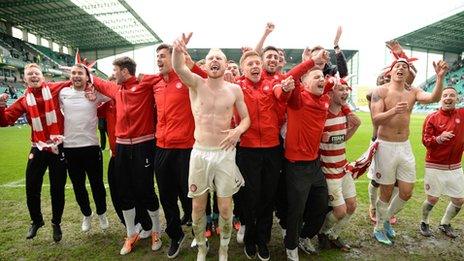 Hamilton Accies celebrate following their penalty shoot-out win