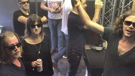 The Pizza Underground backstage at Rock City