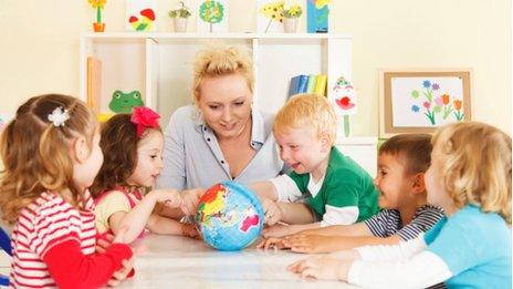 Children with a nursery teacher