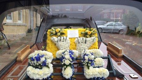 A floral display spelling out 'STE' led the funeral procession from Stephen's home in Burntwood, Staffordshire, to Lichfield Cathedral