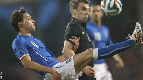 Italy's Mattia De Sciglio challenges Seamus Coleman