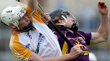 Antrim's Aaron Graffin and Liam Og McGovern of Wexford