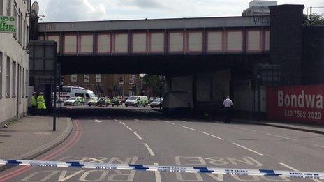 The road at Vauxhall cordoned off.