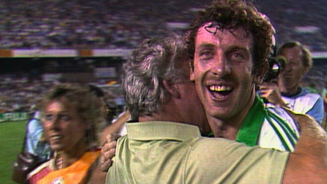 Gerry Armstrong hugs manager