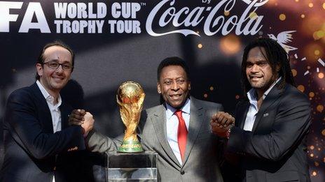 President of Coca-Cola France, Imad Benmoussa, Brazilian football legend Pele and former French international football player Christian Karembeu