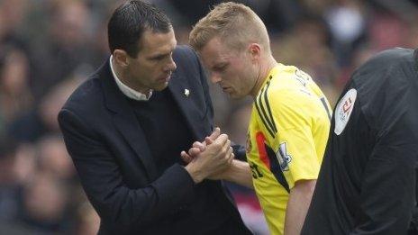 Sunderland manager Gus Poyet and Sebastian Larsson