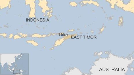 Map showing East Timor, Indonesia and Australia