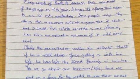 Jean Road's plea for witnesses in a hand-written letter