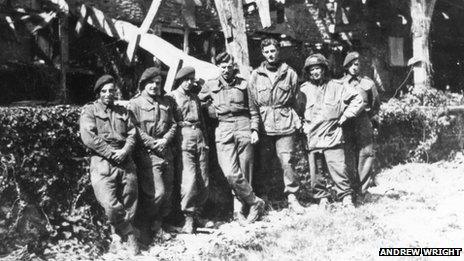 Maj John Howard (centre) with soldiers in Normandy, 1944