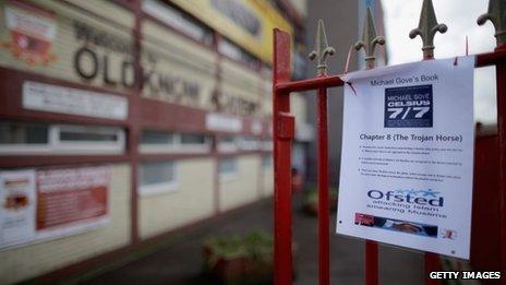 An anti-Michael Gove poster on the gates of Oldknow Academy